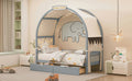 Twin Size Bed With Arched Roof And 2 Drawers, Gray Twin Gray Plywood