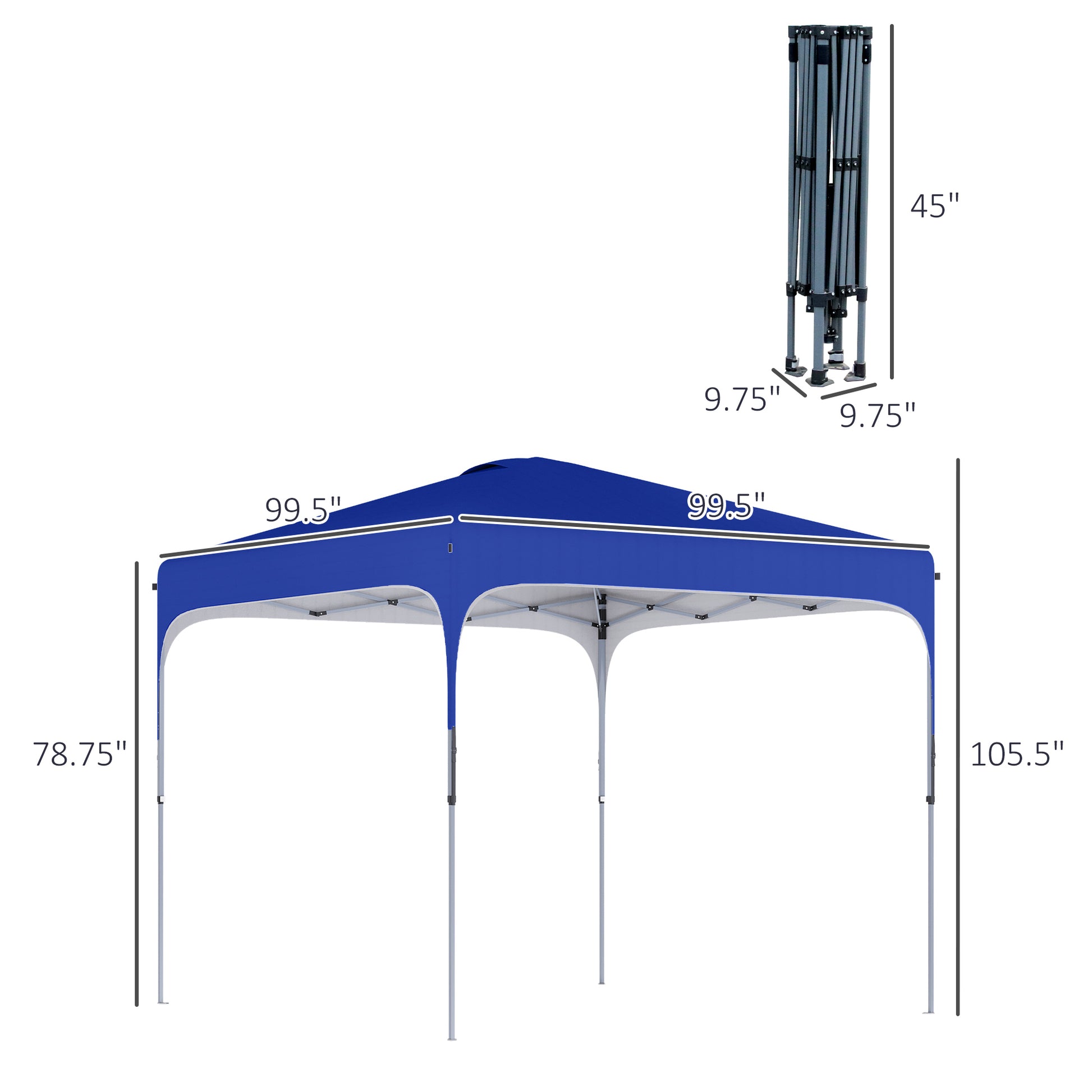 Outsunny 8' X 8' Pop Up Canopy Tent With Wheeled Carry Bag And 4 Sand Bags, Instant Sun Shelter, Tents For Parties, Height Adjustable, For Outdoor, Garden, Patio, Royal Bue Blue Steel