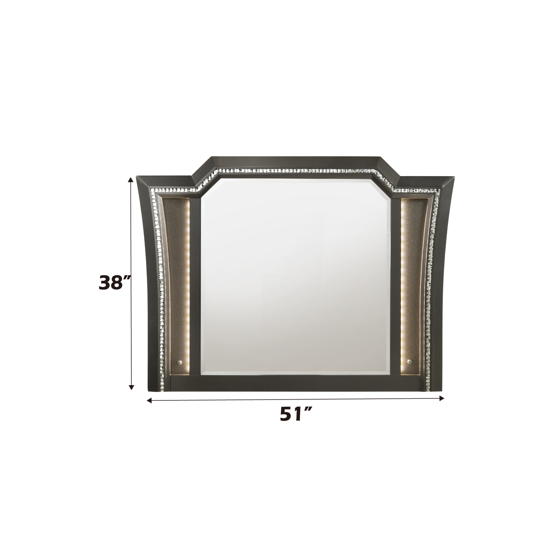 Kaitlyn Metallic Gray Finish Mirror W Led Silver Grey Mirror,Synthetic Wood