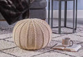 Knited Pouf Beige Cotton