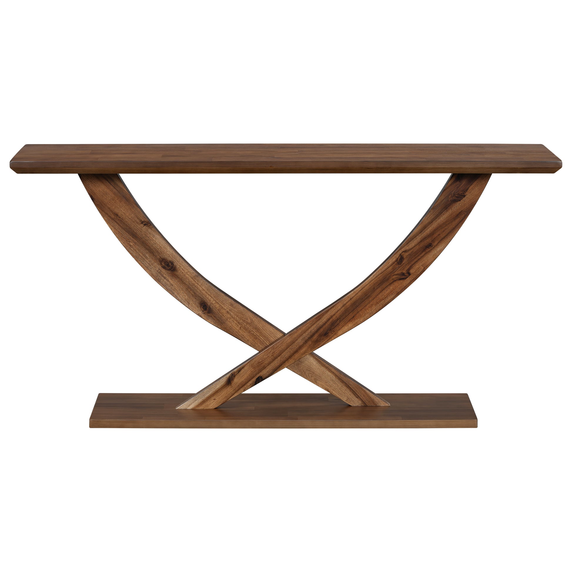 Mirod 57'' Modern Rustic Console Table With Cross Leg Design,Sturdy Construction And Large Surface Space,Perfect For Living Room Or Bedroom Brown Mdf Acacia