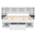 Queen Size Wood Platform Bed With Multi Storage Headboard And A Drawer, White Box Spring Not Required Queen White Wood Bedroom Bed Frame Solid Wood Mdf