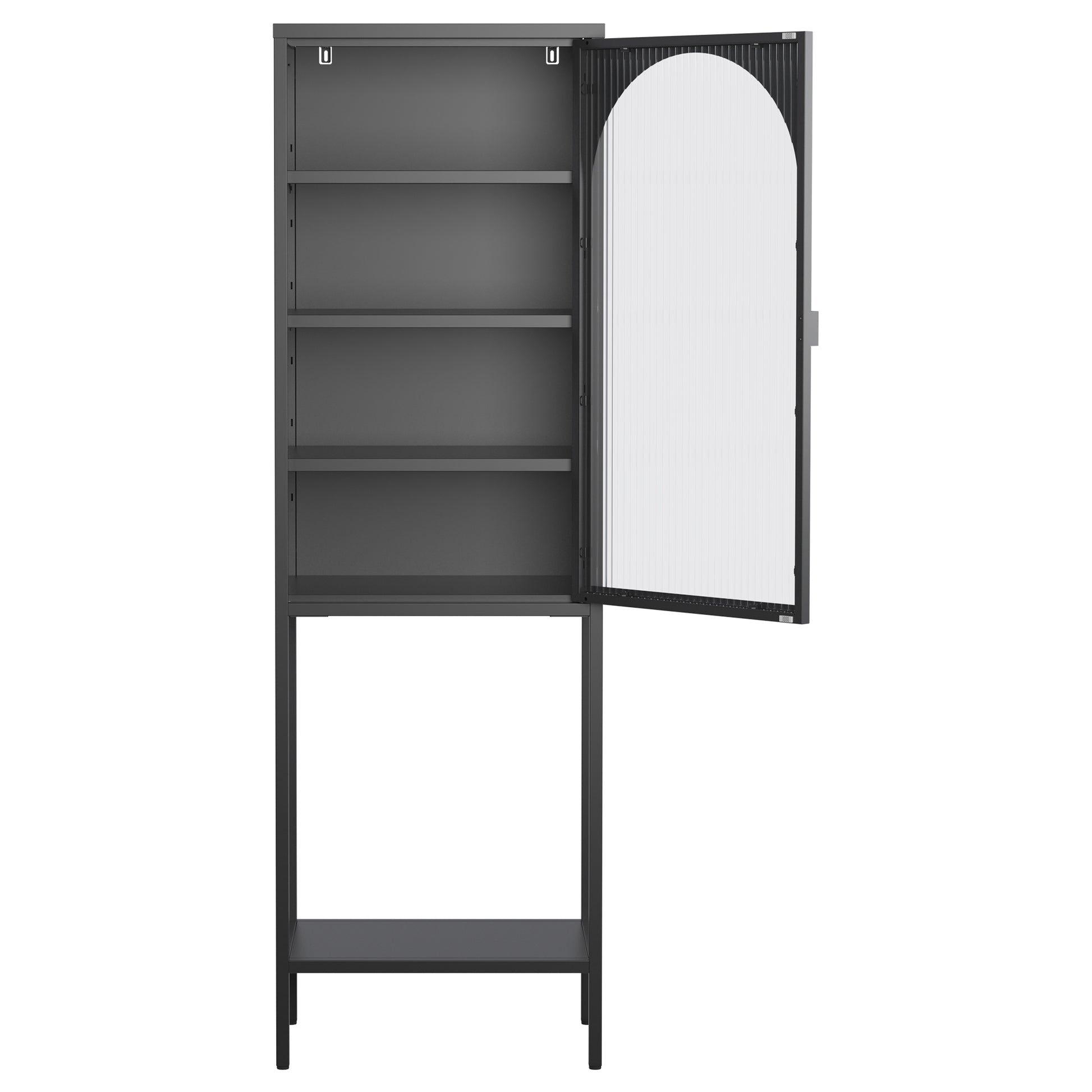 Metal Glass Door Display Storage Cabinet 5 Tier Cube Bookshelf Storage Cabinet With 3 Adjustable Shelves For Kitchen, Dining Room, Living Room, Bathroom, Home Office,Black Accent Chests 5 Or More Shelves Antique Black Primary Living Space Glass Doors