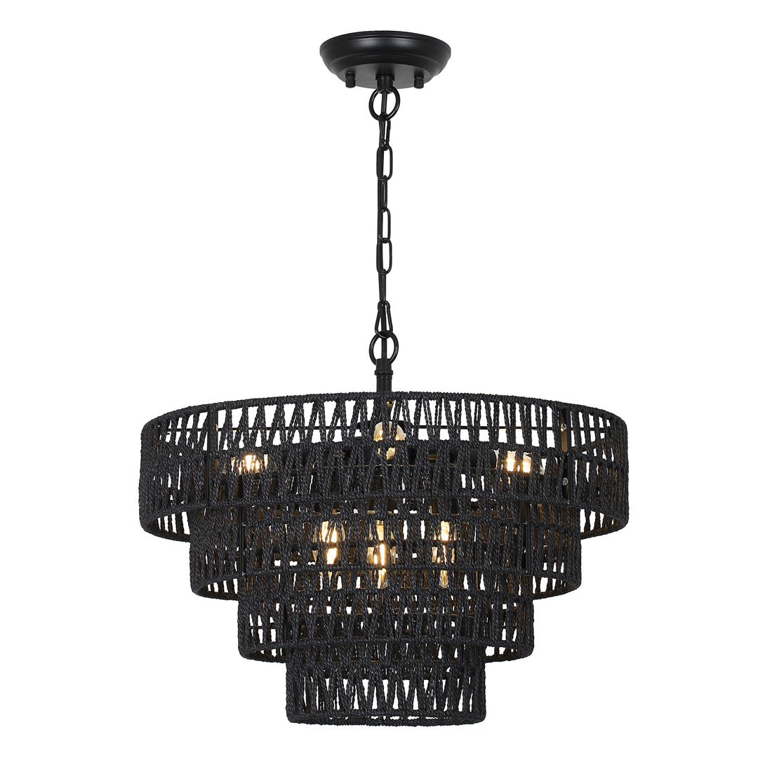 Boho 6 Light Rattan Chandelier Black Rattan Metal