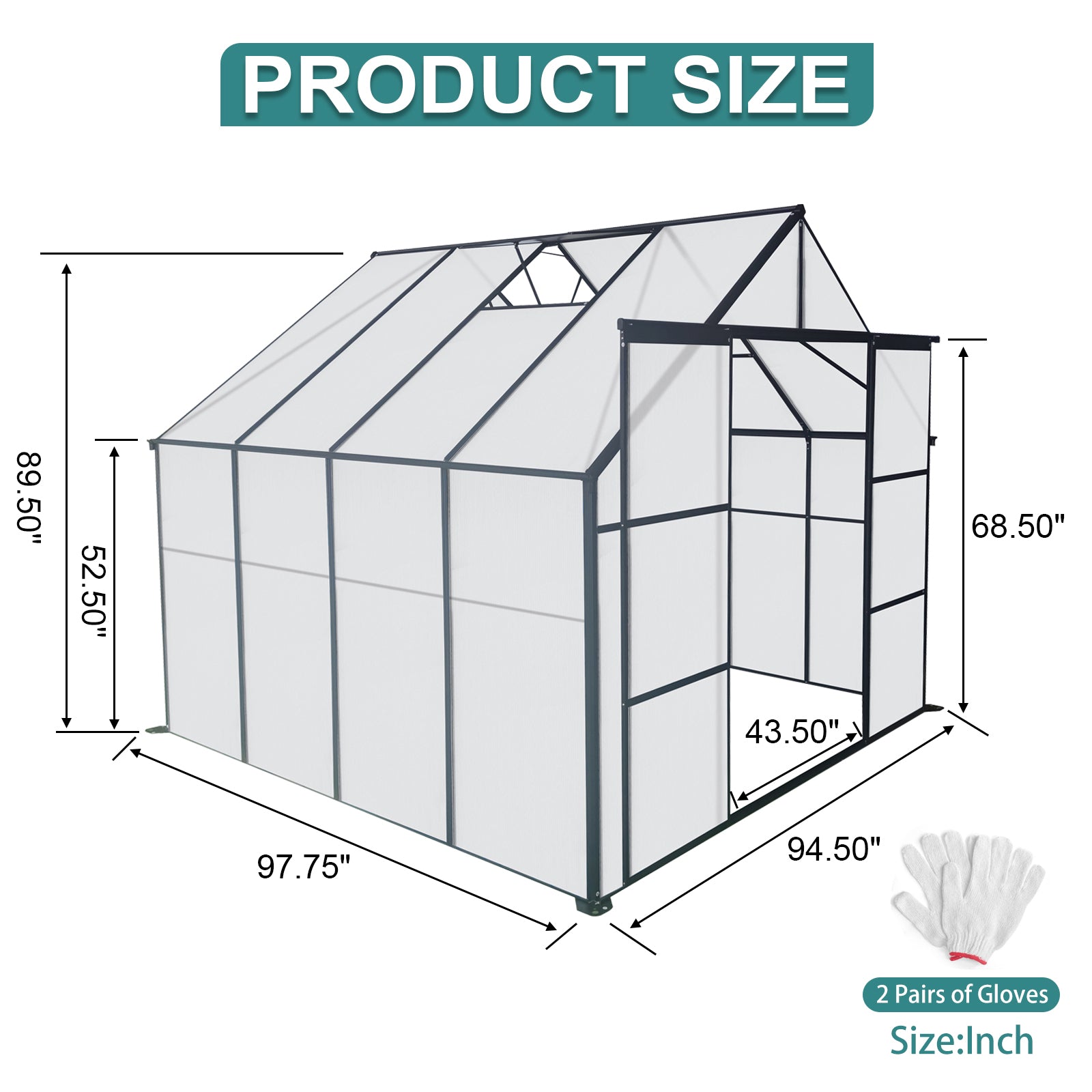 8X8 Ft Double Door Polycarbonate Greenhouse Raised Base And Anchor Aluminum Heavy Duty Walk In Greenhouses For Outdoor Backyard In All Season,Black Black Aluminium