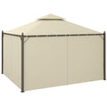 Outsunny 10' X 12' Steel Outdoor Patio Gazebo With Polyester Privacy Curtains, Two Tier Roof For Air, Large Design Beige Steel