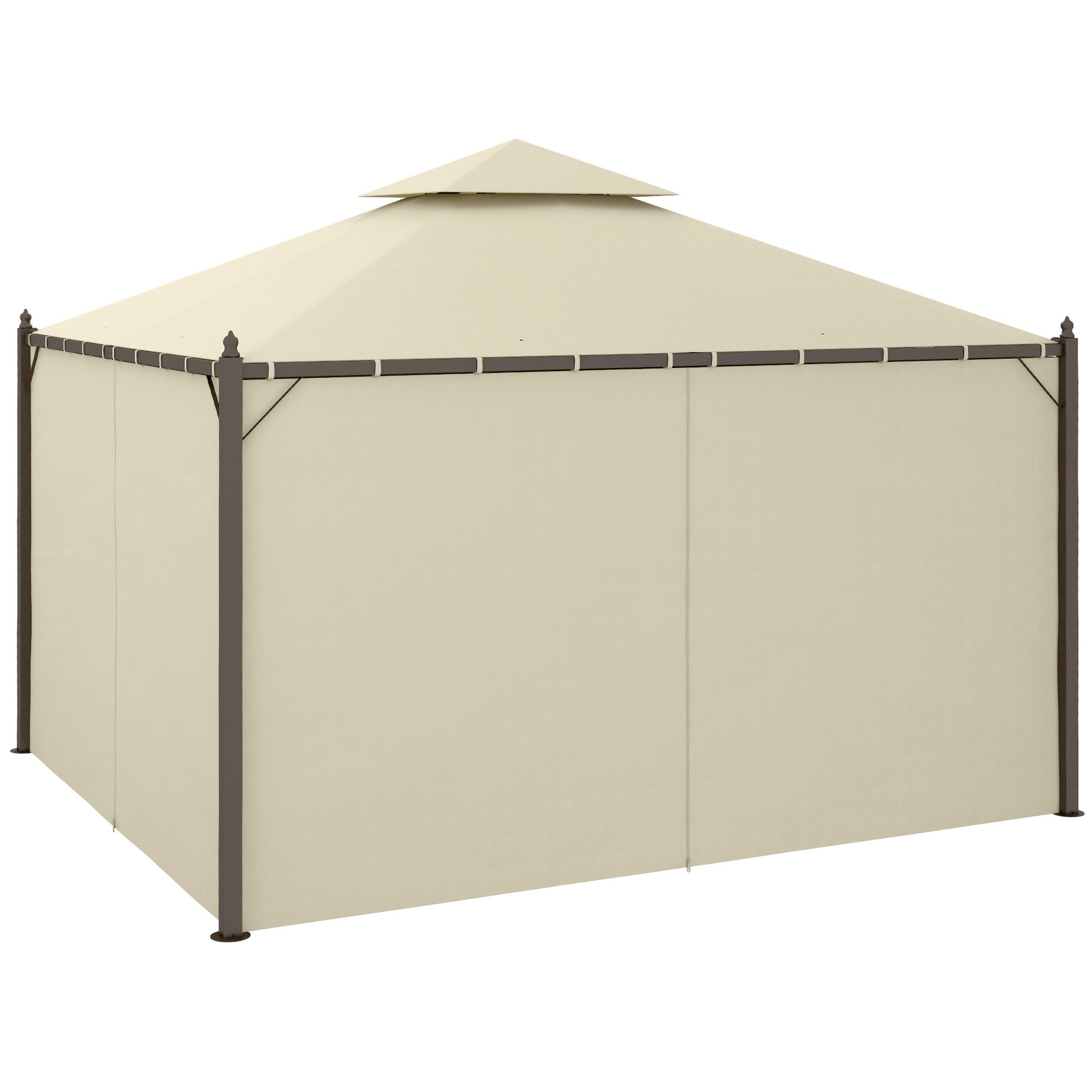 Outsunny 10' X 12' Steel Outdoor Patio Gazebo With Polyester Privacy Curtains, Two Tier Roof For Air, Large Design Beige Steel