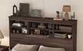 Queen Size Wooden Platform Bed With Storage Headboard,American Country Style Bed With Usb Charging Ports,Dark Walnut Queen Walnut American Traditional Mdf
