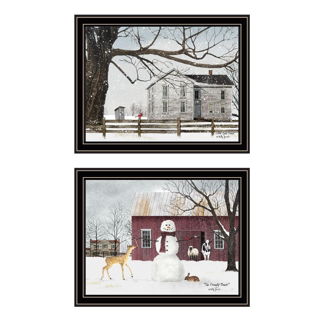 2 Piece Vignette Life In The Countryside Winter Black Framed Wall Art For Living Room, Bedroom Wall Art Print For Home Decor By Billy Jacobs Multi Wood Paper