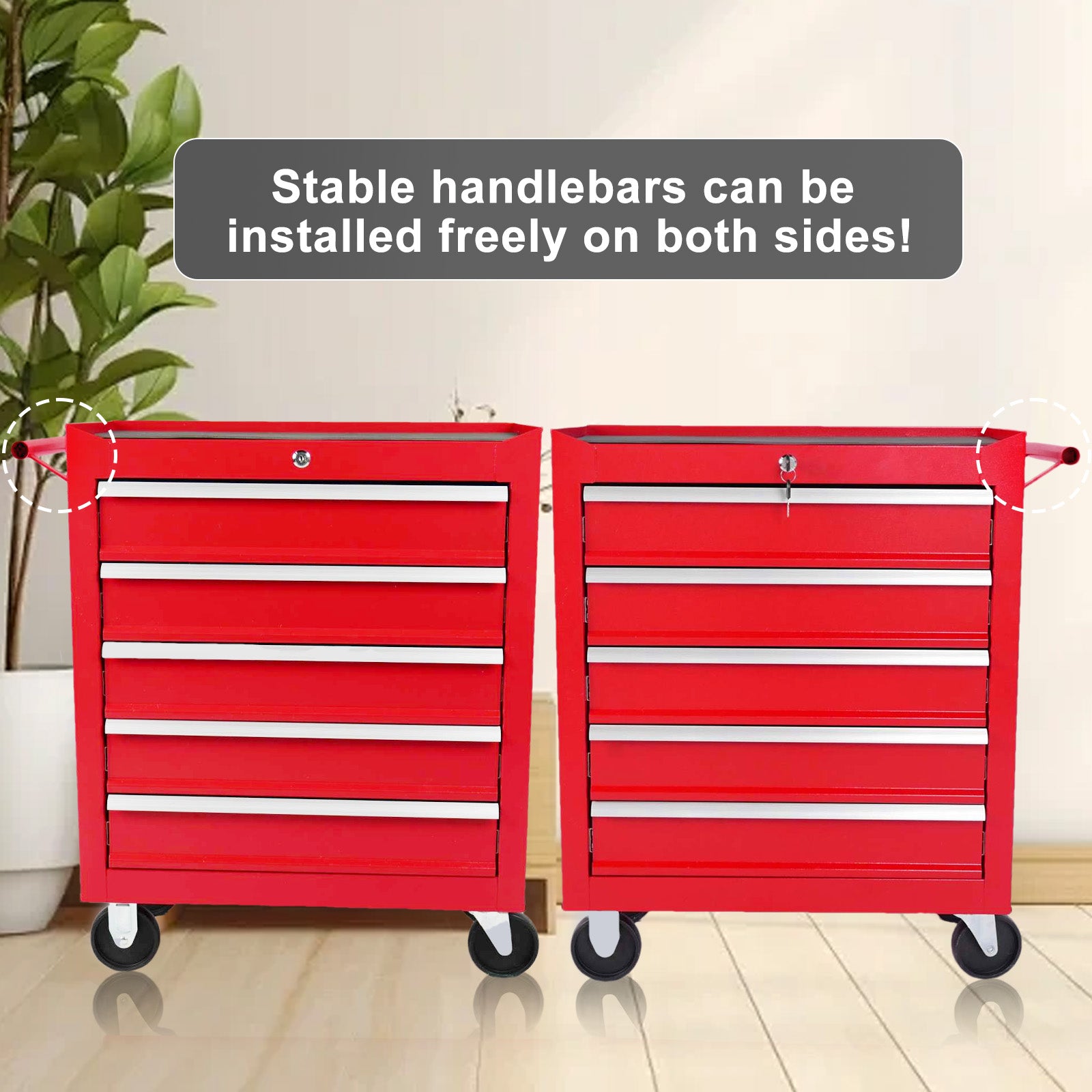 5 Drawer Metal Rolling Tool Chest With Wheels,Tool Storage Cabinet With Locking System Red Steel