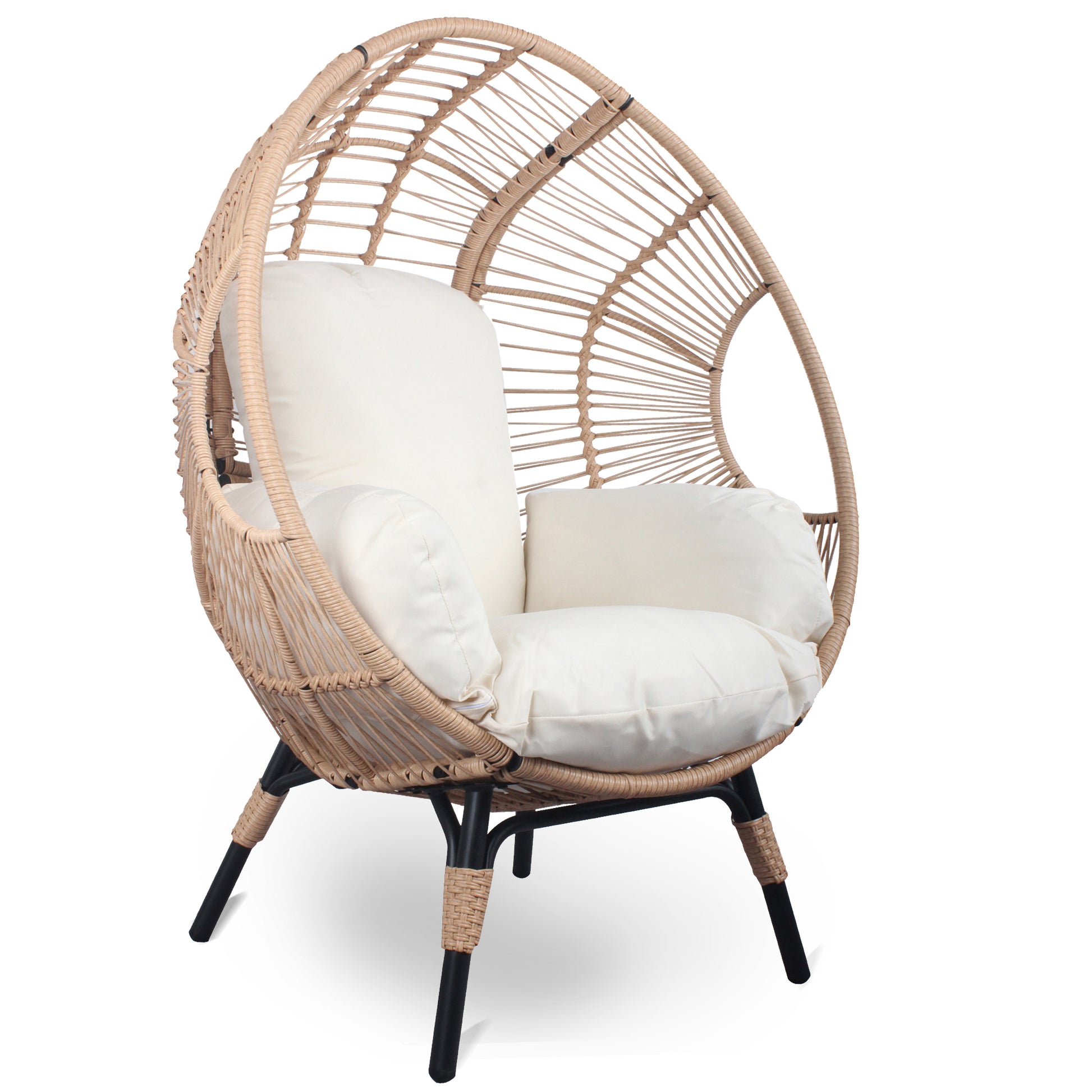 2 Pieces Patio Pe Wicker Egg Chair Model 2 With Natural Color Rattan Beige Cushion Yes Natural Foam Steel