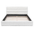 Queen Size Upholstered Platform Bed, White Box Spring Not Required Queen White Wood Bedroom Bed Frame Upholstered