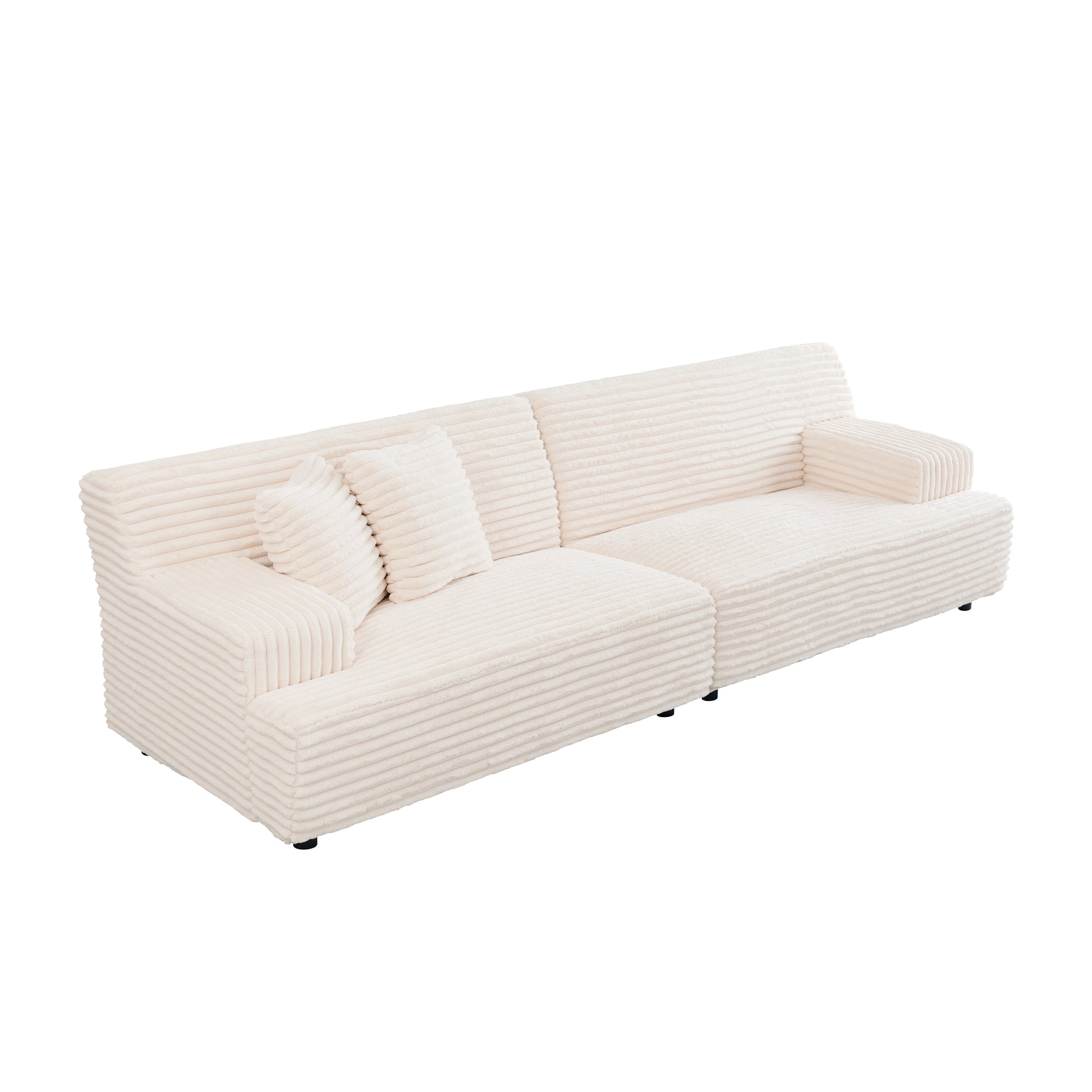 2291 Modern Sofa, Comfortable Cloud Sofa Soft Plush Corduroy Interior With Square Armrests, Living Room, Bedroom, Beige Beige Corduroy 3 Seat