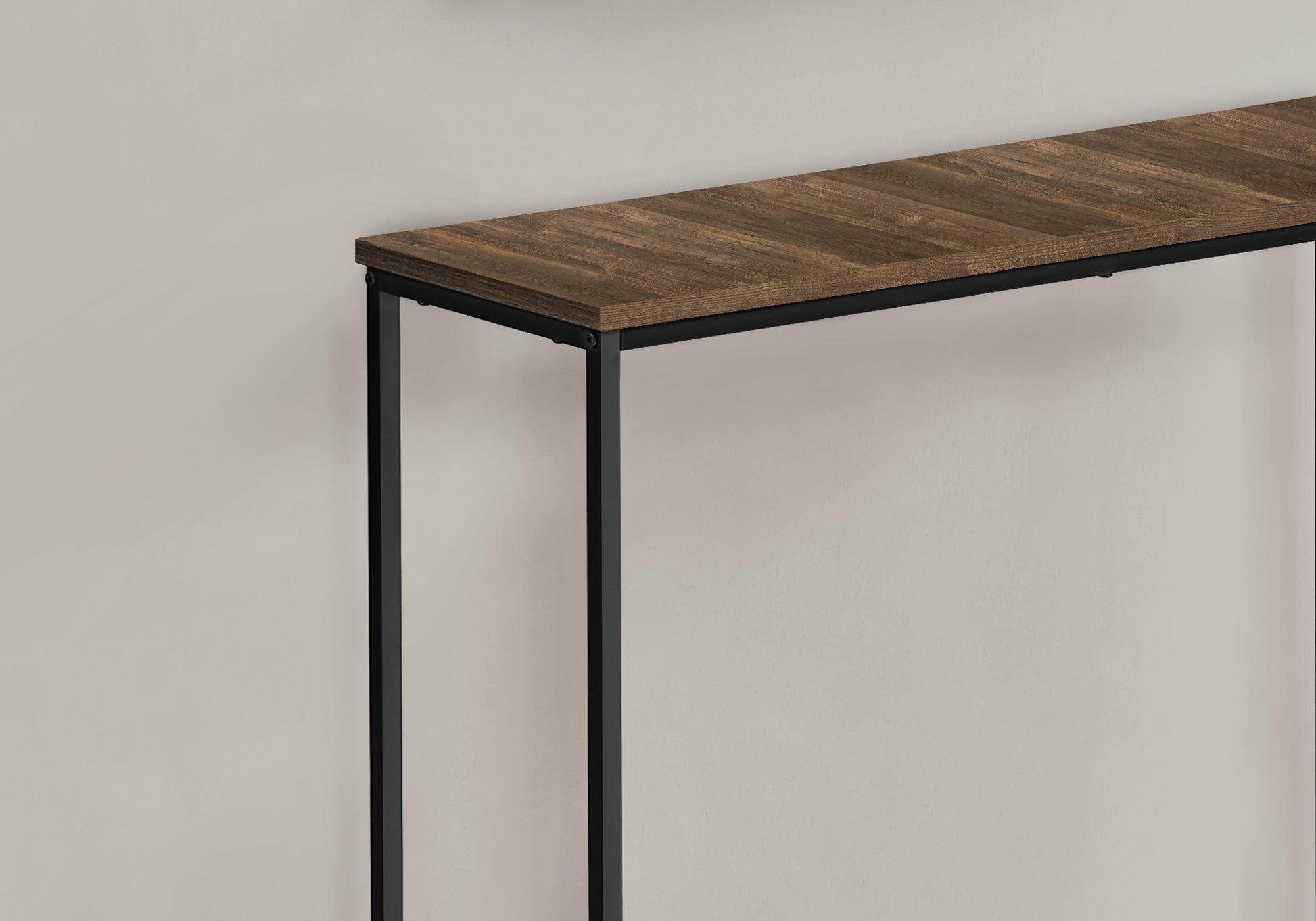 Accent Table, Console, Entryway, Narrow, Sofa, Living Room, Bedroom, Brown Laminate, Black Metal, Contemporary, Modern Brown Particle Board