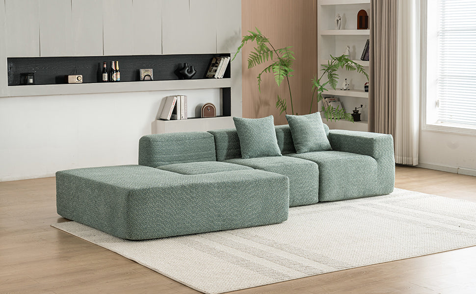 116.5" Sectional Sofa Full Compressed Sofa Couch Free Combined Sofa For Living Room, Green Green Foam Polyester 4 Seat