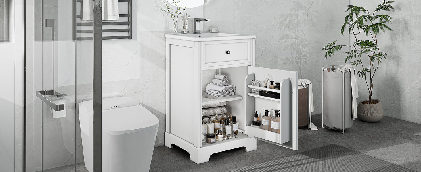 20" Bathroom Vanity With Sink, Bathroom Cabinet With Soft Closing Door, Storage Rack And Adjustable Shelve, White Old Sku:Wf531249Aak White Mdf