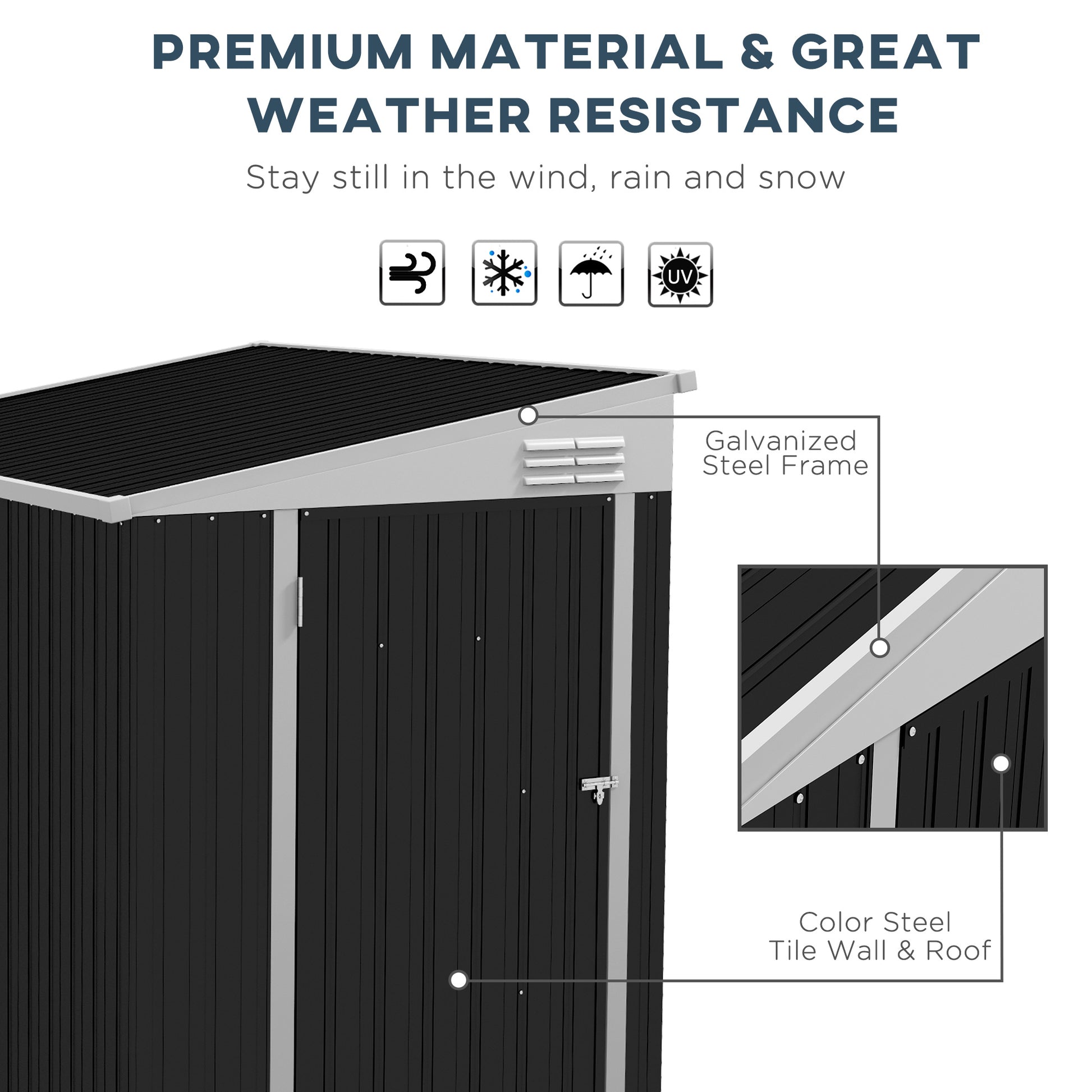 Outsunny 4' X 6' Metal Outdoor Storage Shed, Lean To Storage Shed, Garden Tool Storage House With Lockable Door And 2 Air Vents For Backyard, Patio, Lawn, Dark Gray Gray Steel