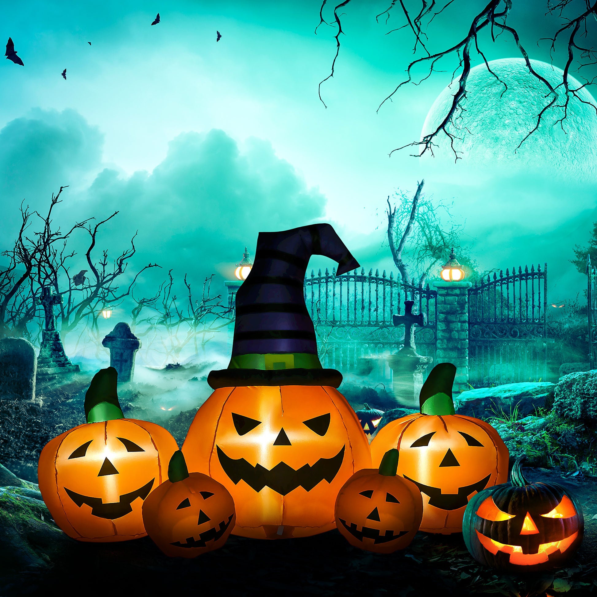 Outsunny 73"L Inflatable Halloween Decoration,5 Pumpkin, Blow Up Outdoor Led Yard Display, Waterproof Multicolor Polyester