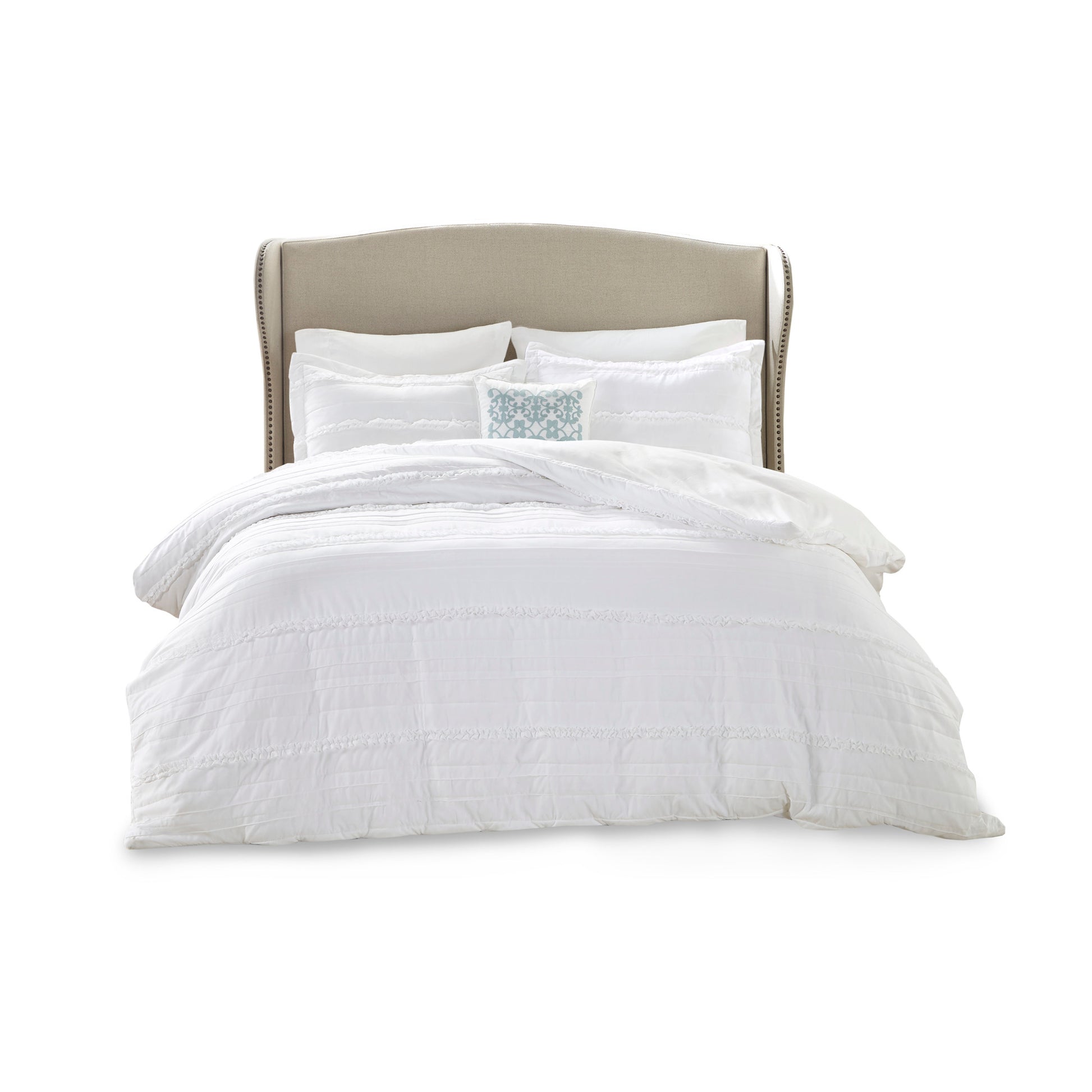 4 Piece 2 In 1 Duvet Set Queen White Cotton