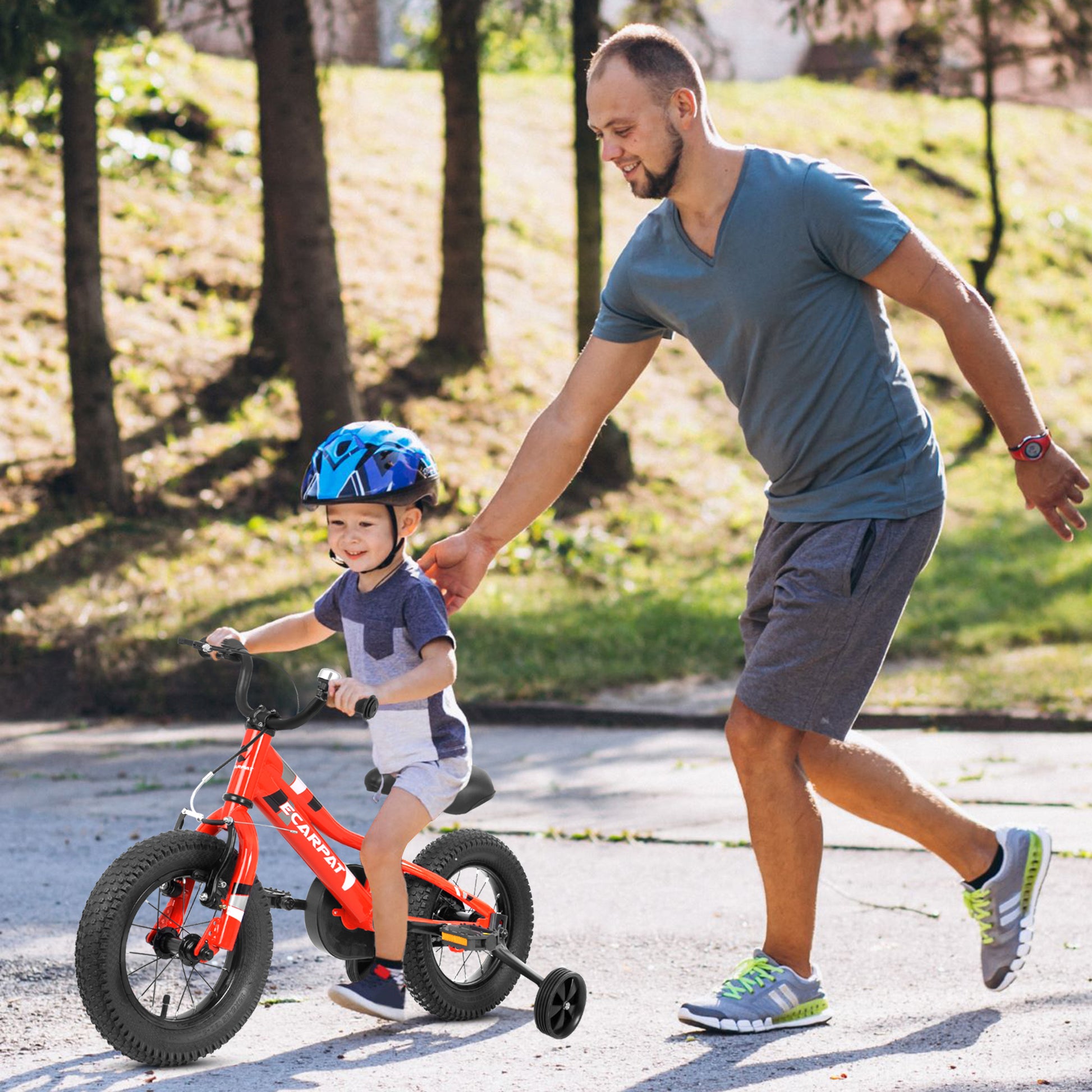 A12117 Ecarpat Kids' Bike 12 Inch Wheels, 1 Speed Boys Girls Child Bicycles For2 3Years, With Removable Training Wheels Baby Toys, Front V Brake, Rear Holding Brake Red Classic 1 To 2 Years Carbon Steel Outdoor