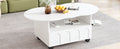 Flexible Cream Style Coffee Table With 2 Brake Wheels, Cloud Top Side Table With Drawer, Irregular Center Table With Large Storage For Living Room, White, 39.37''X 23.6'' White Particle Board