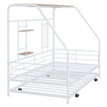 Twin Size Metal House Bed With Trundle, White Twin White Metal