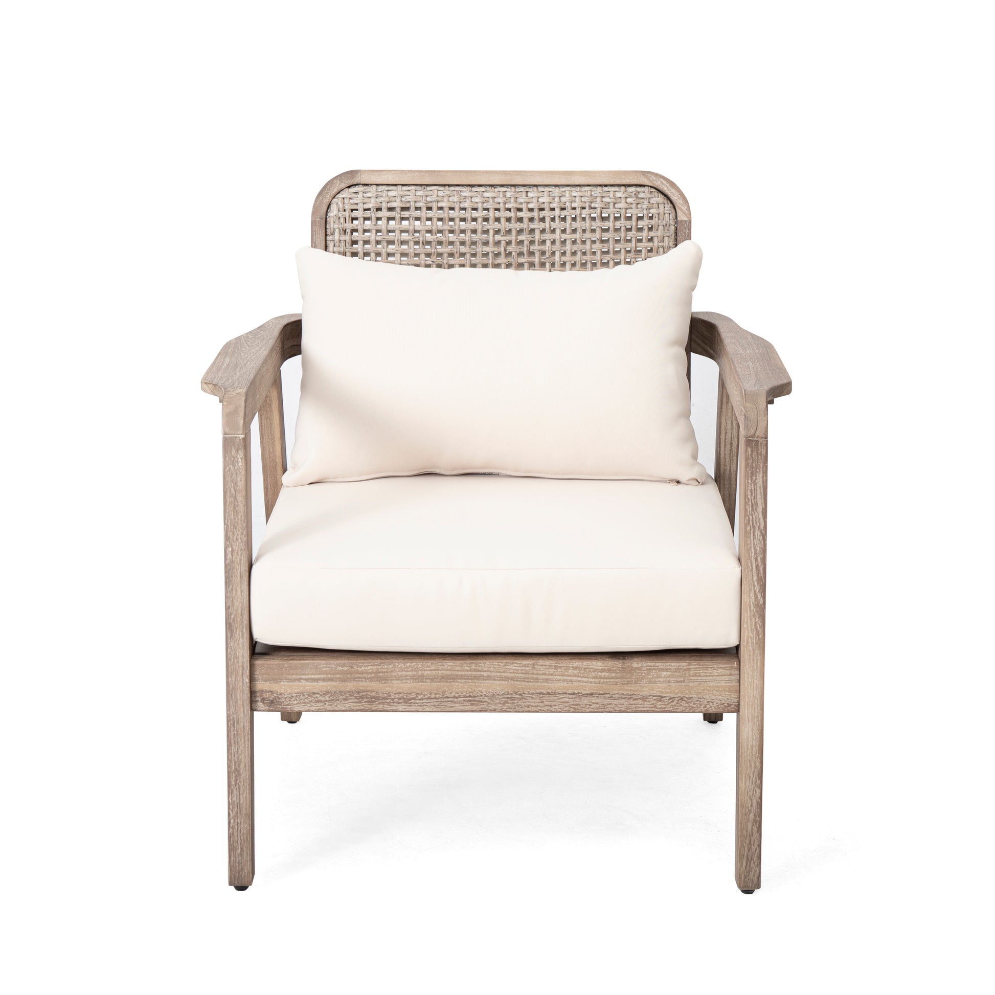 Set Of 2 Outdoor Acacia Wood Patio Club Chair, Patio Furniture,Waterproof Thick Cushion Deep Seating For Porch, Garden, Backyard, Balcony, Weight Capacity 400Lbs, Light Brown Finish, Cream Cushion Yes Deep Seating Light Brown Garden & Outdoor Foam Acacia