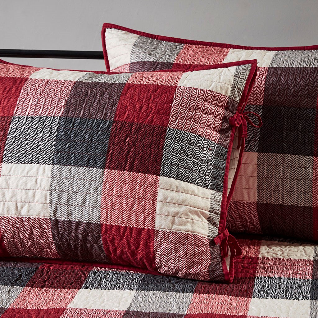 6 Piece Reversible Plaid Daybed Cover Set Red Daybed Red Microfiber