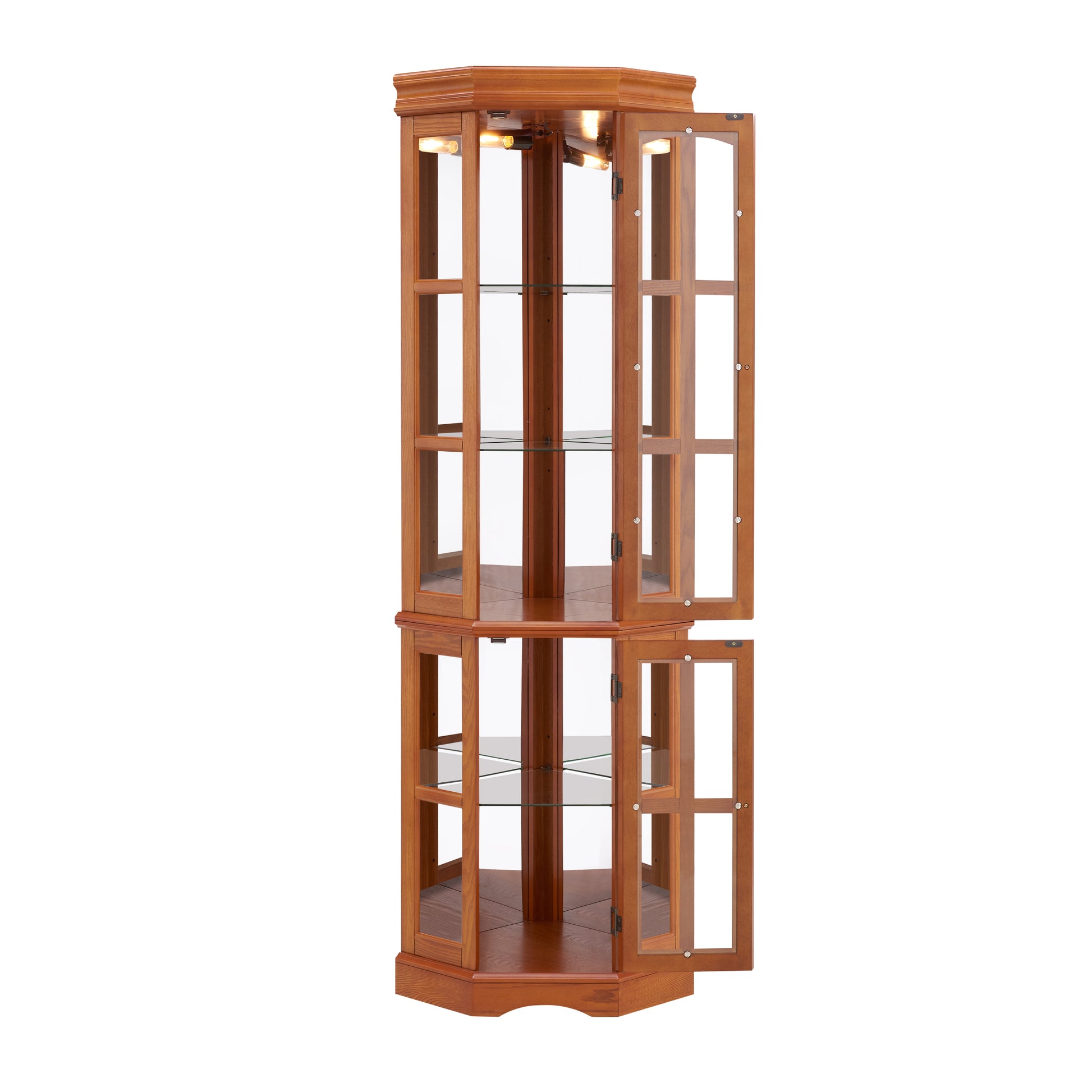 Corner Curio Cabinet With 5 Shelves And Lighting System, Oak E26 Light Bulb Not Included Oak Mdf