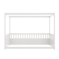 Twin Size Canopy Bed Frame With Guardrails For Kids,Floor Bed Twin With Four Poster Design,Kids Montessori Floor Bed,Wood Canopy Bed Frame For Girls,Boys Twin,White Box Spring Required Twin White