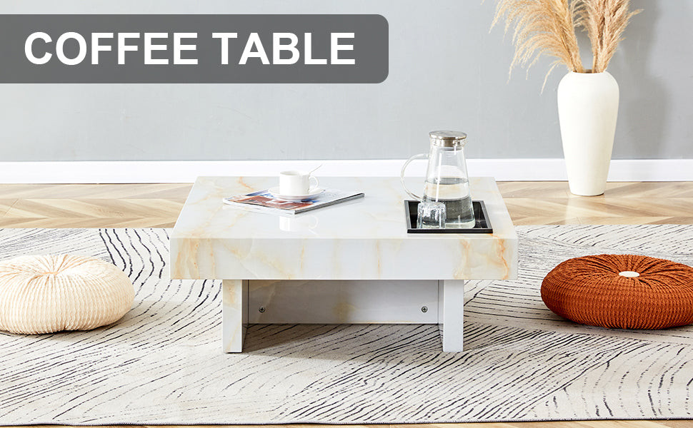 A Modern And Practical Coffee Table With Imitation Marble Patterns, Made Of Mdf Material. The Fusion Of Elegance And Natural Fashion 31.4"* 31.4"* 12 " White Mdf