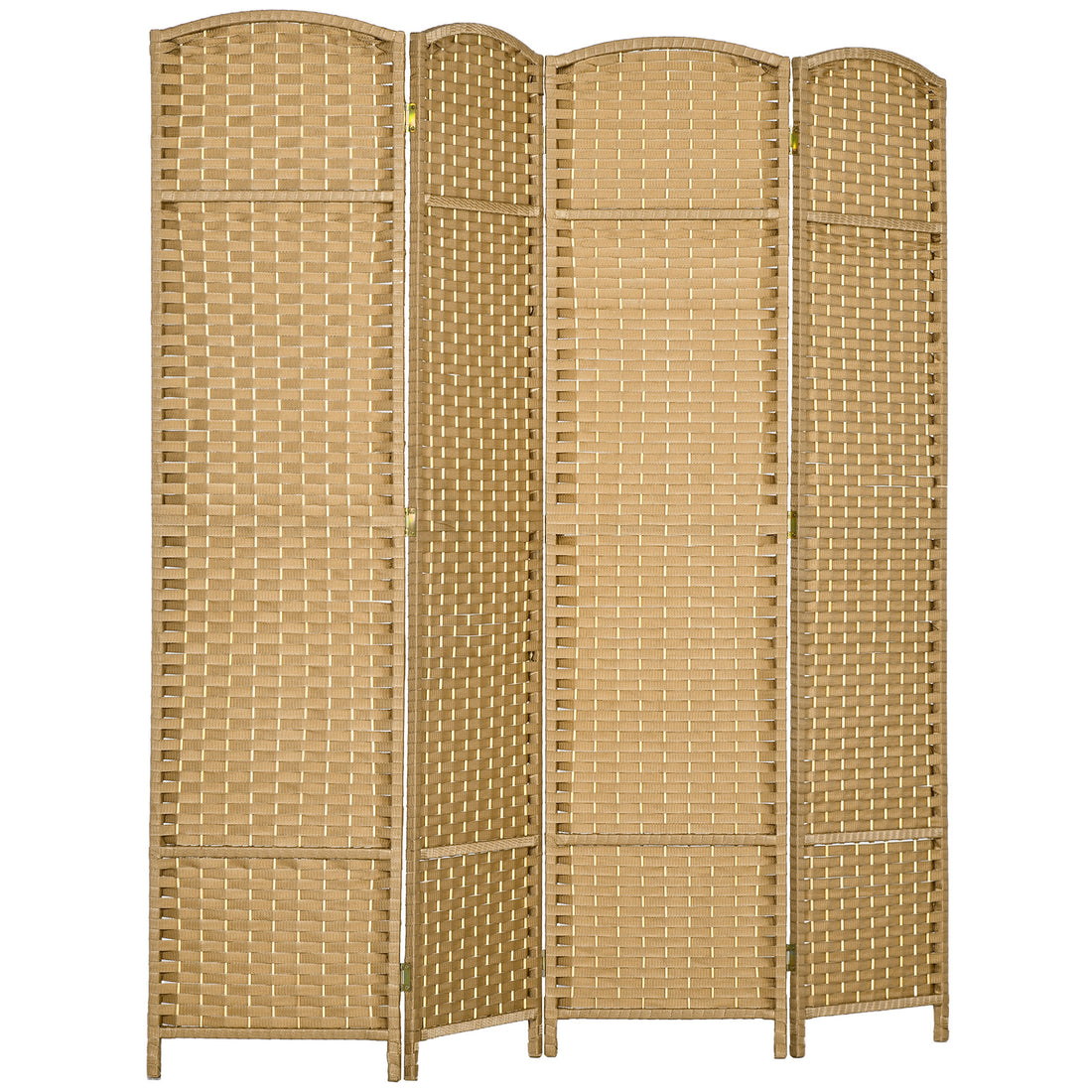 Homcom Room Divider, 4 Panel Folding Privacy Screen, 5.6' Tall Freestanding Wall Partition For Home Office, Bedroom, Nature Wood Natural Wood Polypropylene