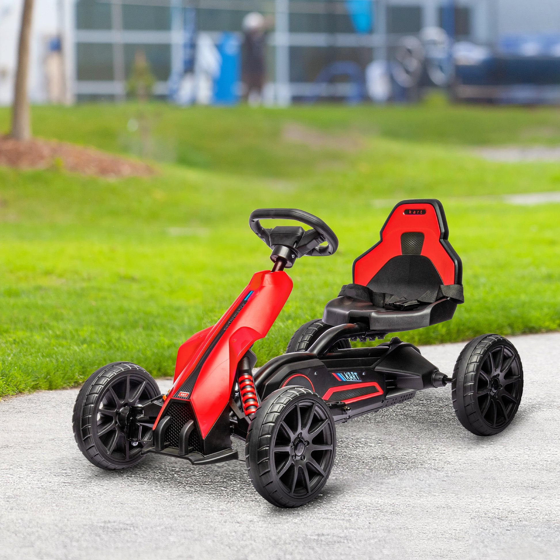 Aosom 12V Electric Go Kart For Kids, Outdoor Ride On Toy With Forward Backward Drive & Adjustable Speed, Gift For Child 3 8 Years Old, Red Red Iron Plastic