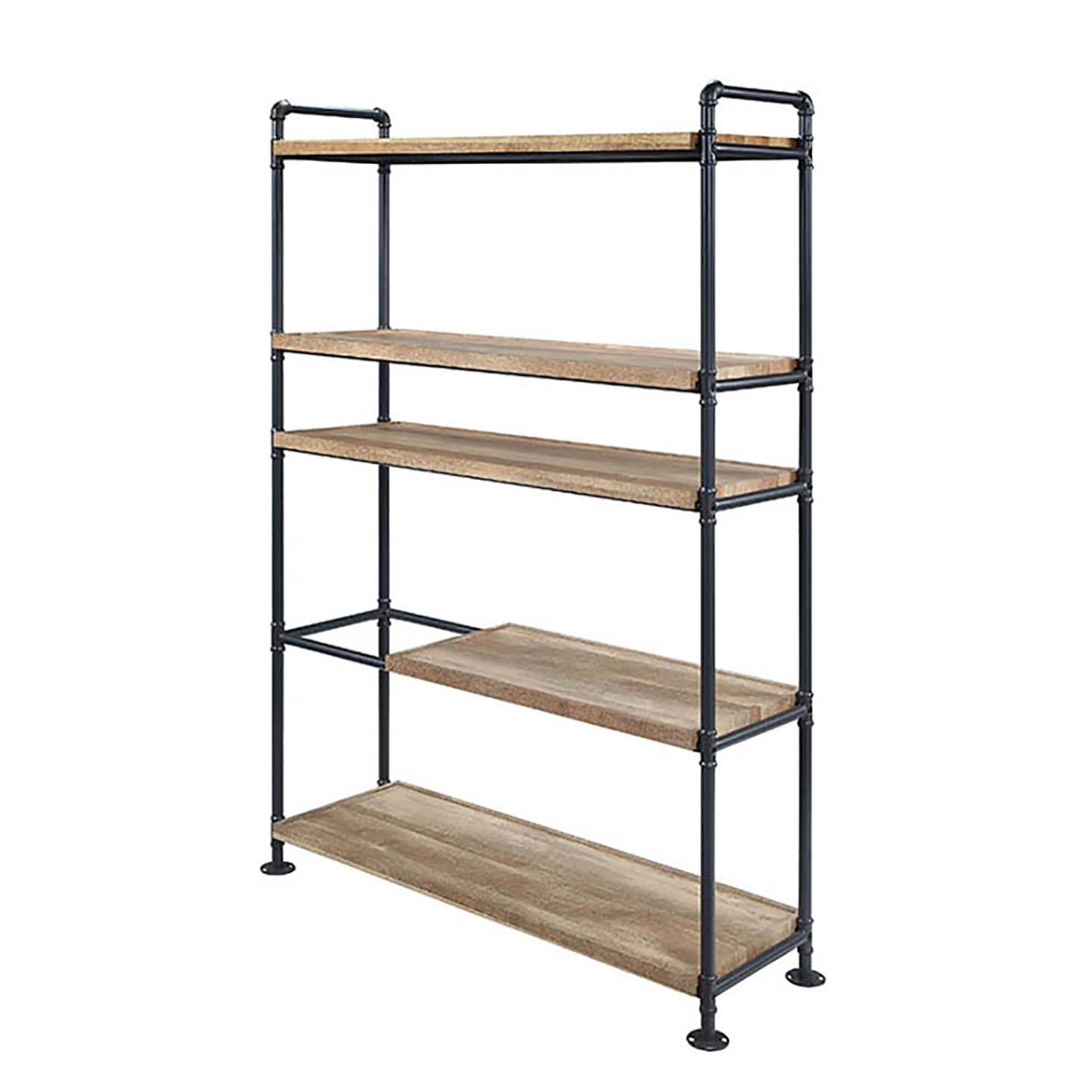 Oak And Sandy Black Bookshelf 5 Black Brown Horizontal Primary Living Space Open Back Adjustable Shelves Wood