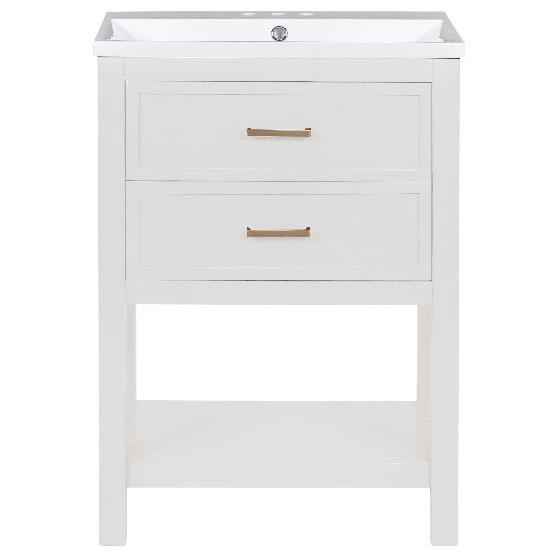 24'' Bathroom Vanity With Top Sink, Modern Bathroom Storage Cabinet With 2 Drawers, Single Sink Bathroom Vanity 2 White 1 Adjustable Hinges Bathroom Freestanding Mdf Painted