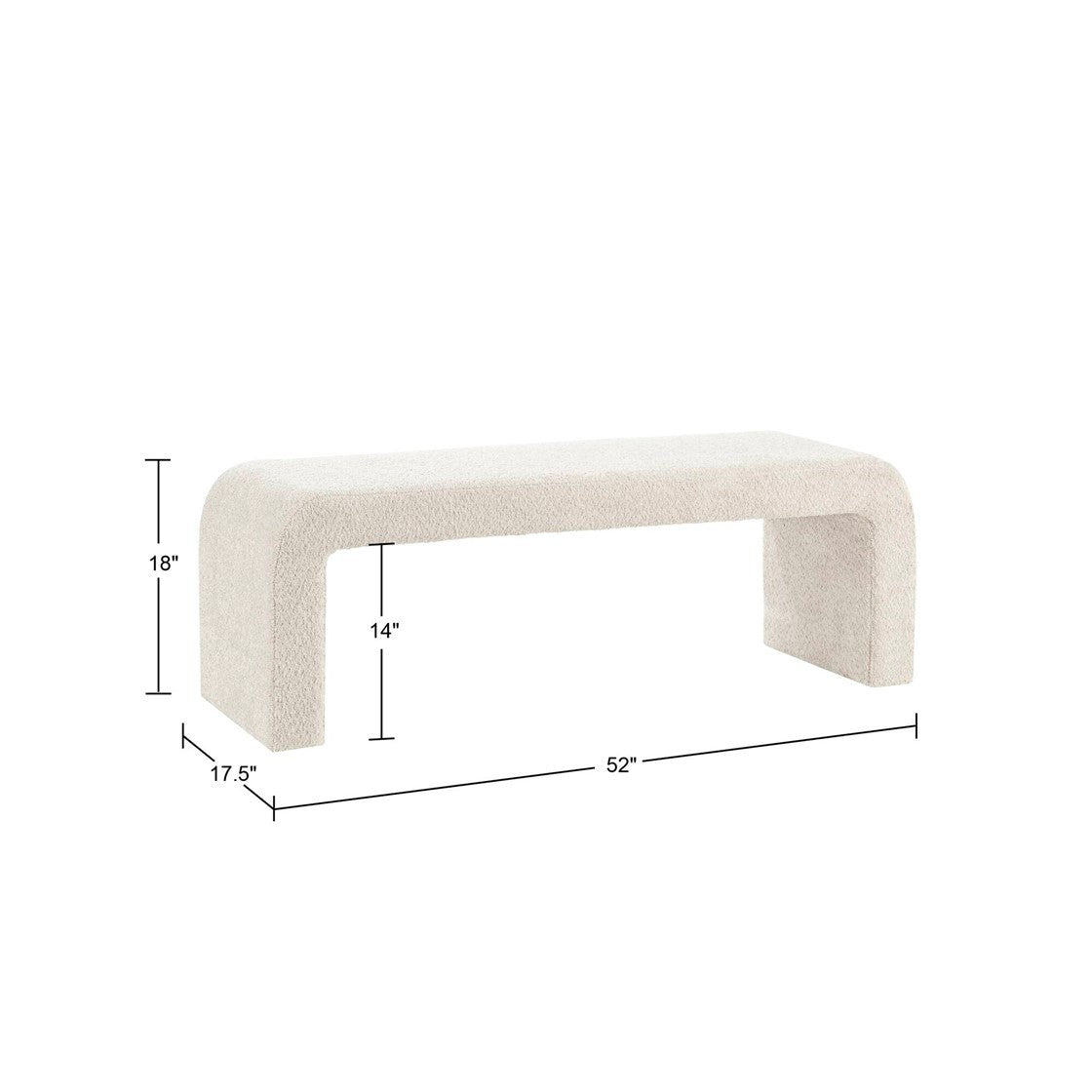 Boucle Waterfall Bench Cream Wood Fabric