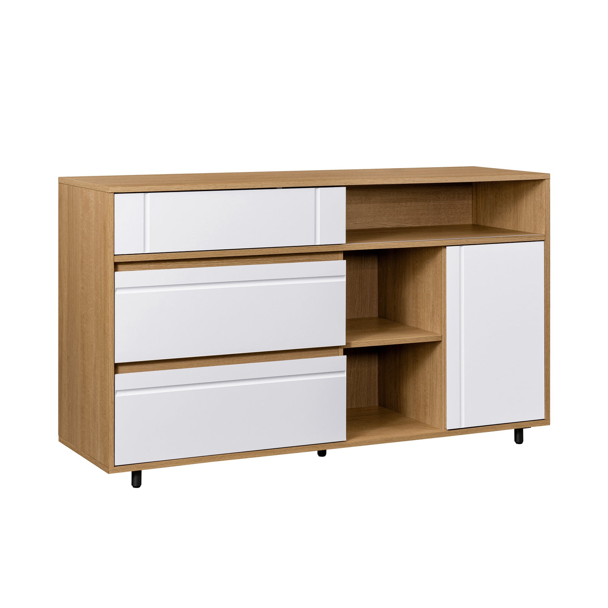 Contemporary Detailed Door Sideboard With Open Storage Coastal Oak Solid White Light Brown Mdf Mdf