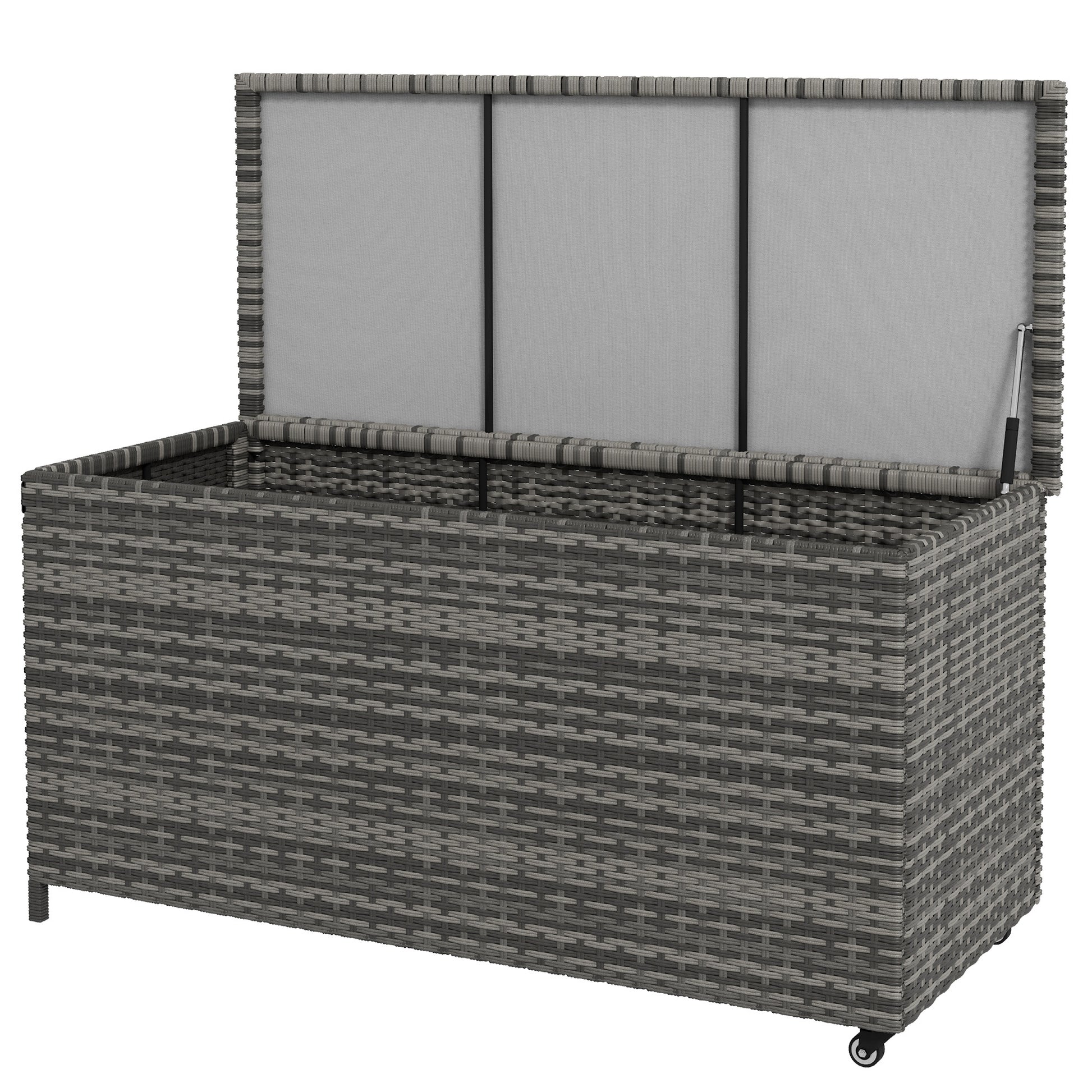 Outsunny 83 Gallon Deck Box, Large Outdoor Storage Chest, Pe Wicker Trunk For Outside On Wheels For Garden Tools, Pool Supplies & Patio Furniture Cushions, Gray Gray Plastic