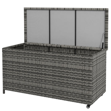 Outsunny 83 Gallon Deck Box, Large Outdoor Storage Chest, Pe Wicker Trunk For Outside On Wheels For Garden Tools, Pool Supplies & Patio Furniture Cushions, Gray Gray Plastic