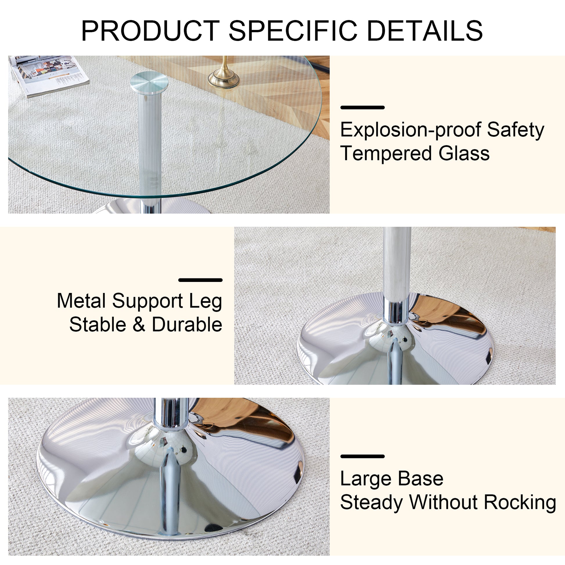 A Glass Tabletop With A Diameter Of 39.7 Inches And A Modern Minimalist Circular Dining Table With Electroplated Silver Metal Legs. Suitable For Restaurants, Living Rooms, And Conference Rooms.Dt