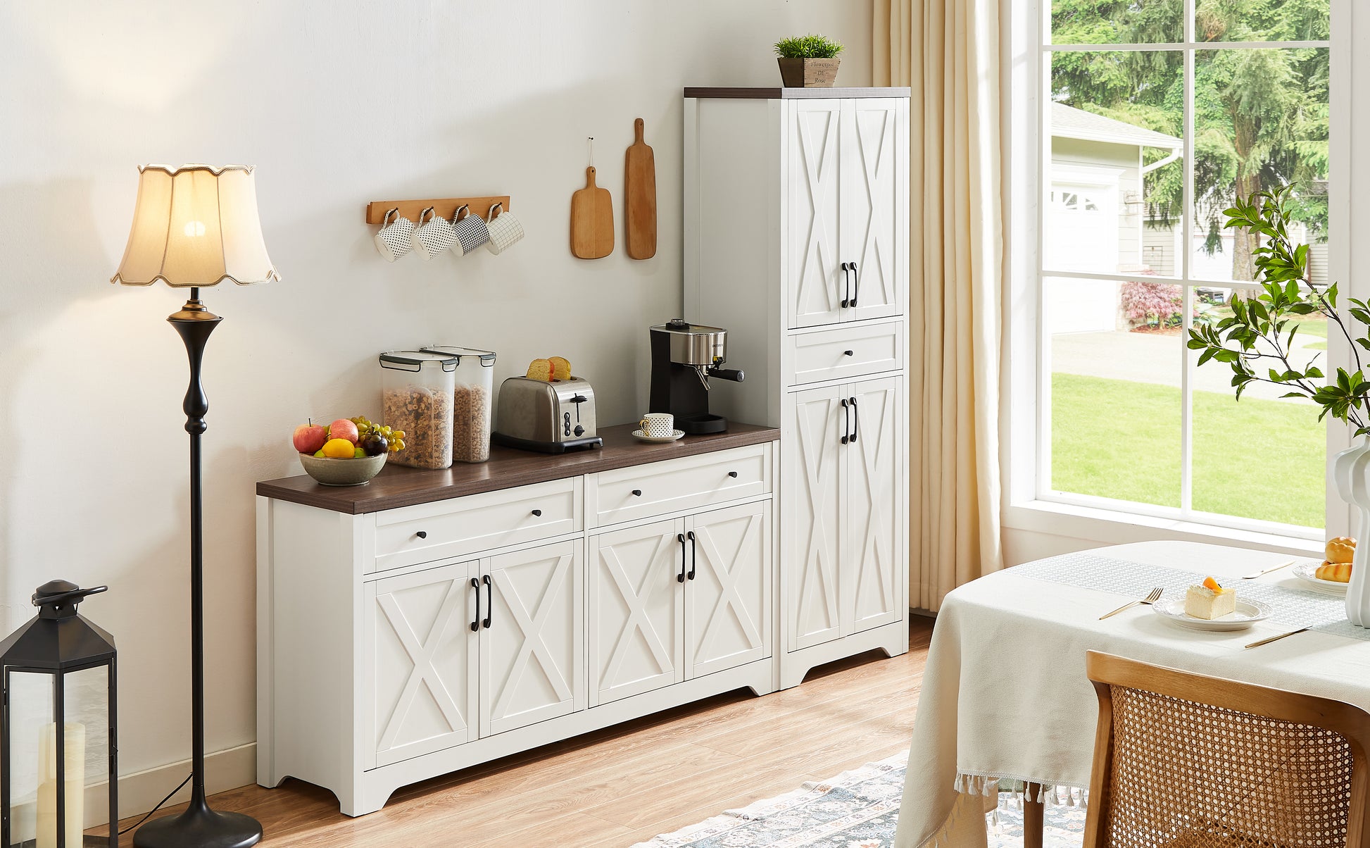 Tv Cabinet Combination Multifunctional Tv Wall For Living Room, White, 100'' X 15.7'' X 78.7''. White Walnut 60 69 Inches Particle Board Mdf