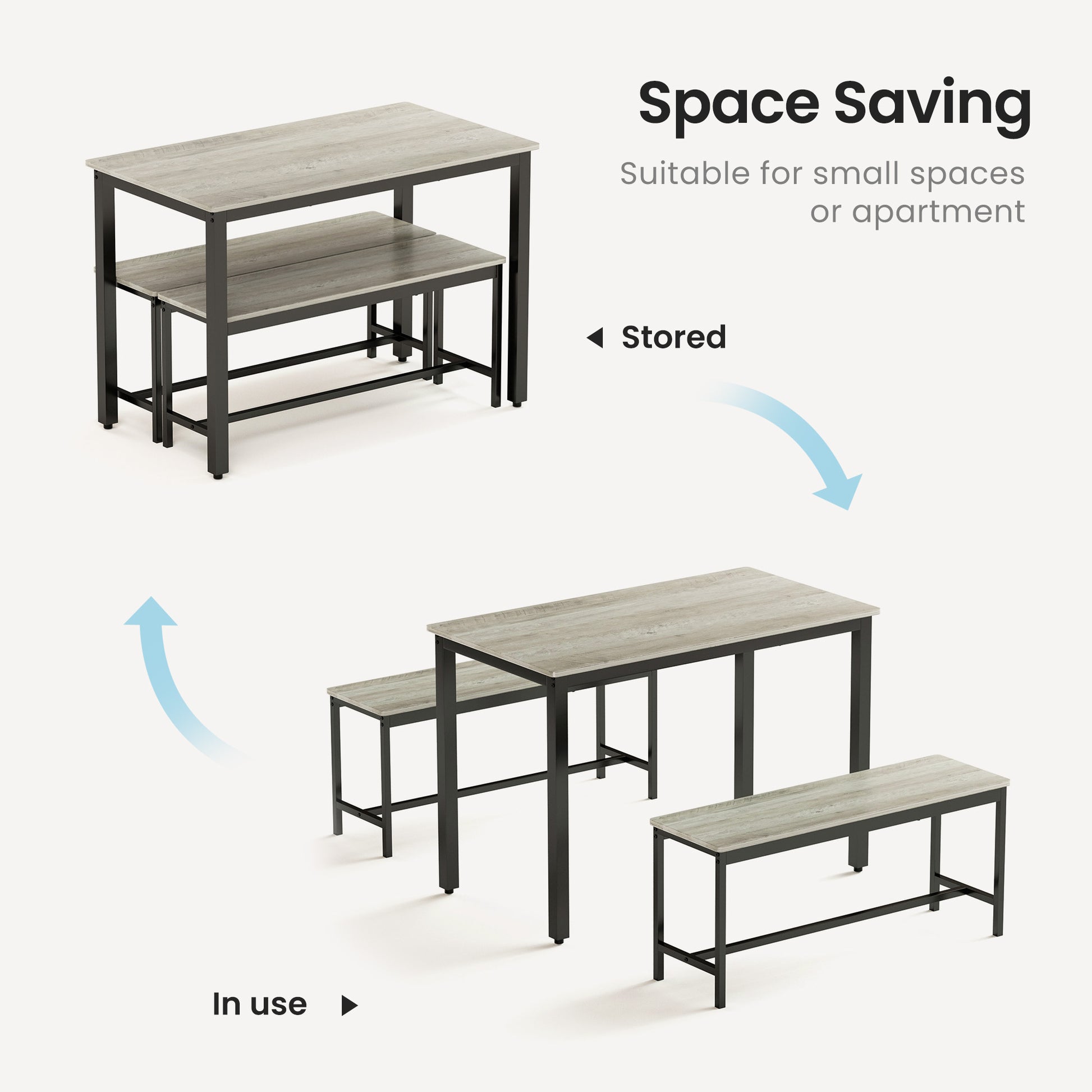 Dining Table Set, Bar Table With 2 Dining Benches, Kitchen Table Counter With Chairs, Industrial For Kitchen Breakfast Table, Living Room, Party Room, Grey And Black,43.3 L X 23.6 W X 29.9 H Grey