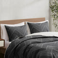 3 Piece Embroidered Cotton Quilt Set Black Full Queen Queen Black Cotton