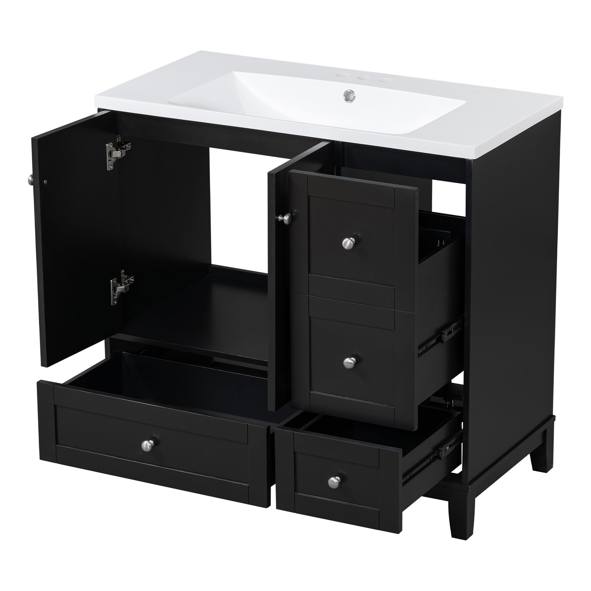 36 Inch Modern Bathroom Vanity With Usb Charging, Two Doors And Three Drawers Bathroom Storage Vanity Cabinet, Small Bathroom Vanity Cabinet With Single Sinkblack Faucets Not Included Black Bathroom Modern Solid Wood Mdf Resin