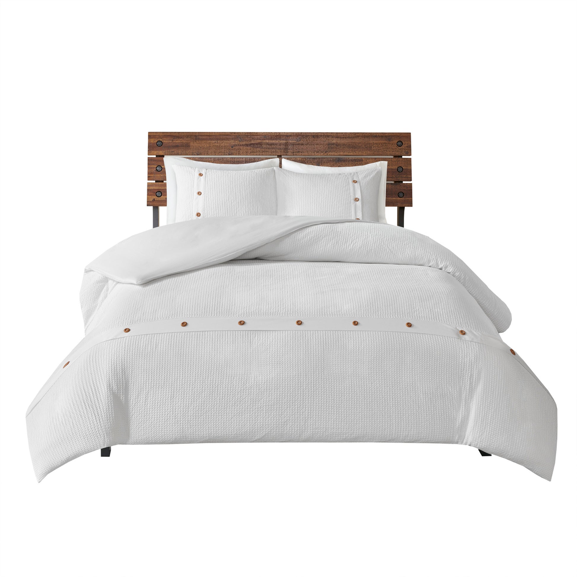 3 Piece Cotton Waffle Weave Duvet Cover Set King White Cotton