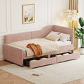 Twin Size L Shaped Corduroy Daybed,Upholstered Bed Frame With 2 Storage Drawers,Pink Twin Pink Wood Fabric