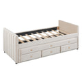 Twin Size Upholstered Daybed With Twin Size Trundle And Drawers, Velvet, Beige Box Spring Not Required Twin Beige Velvet