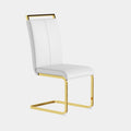 A Set Of 4 Artificial Leather Dining Chairs, Featuring An Arched Chair Design And Paired With Stainless Steel Legs. Gold White Pu Leather