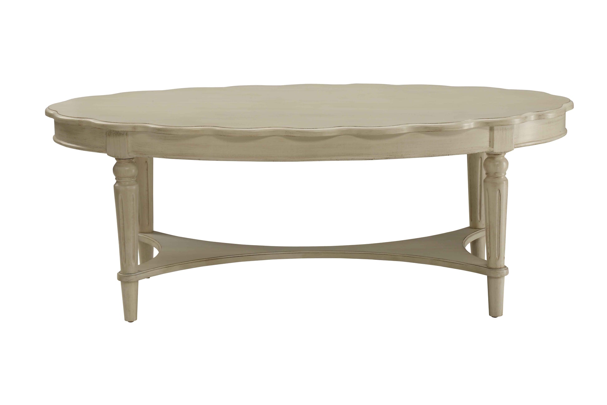 Fordon French Antique White Finish Coffee Table Ivory Synthetic Wood