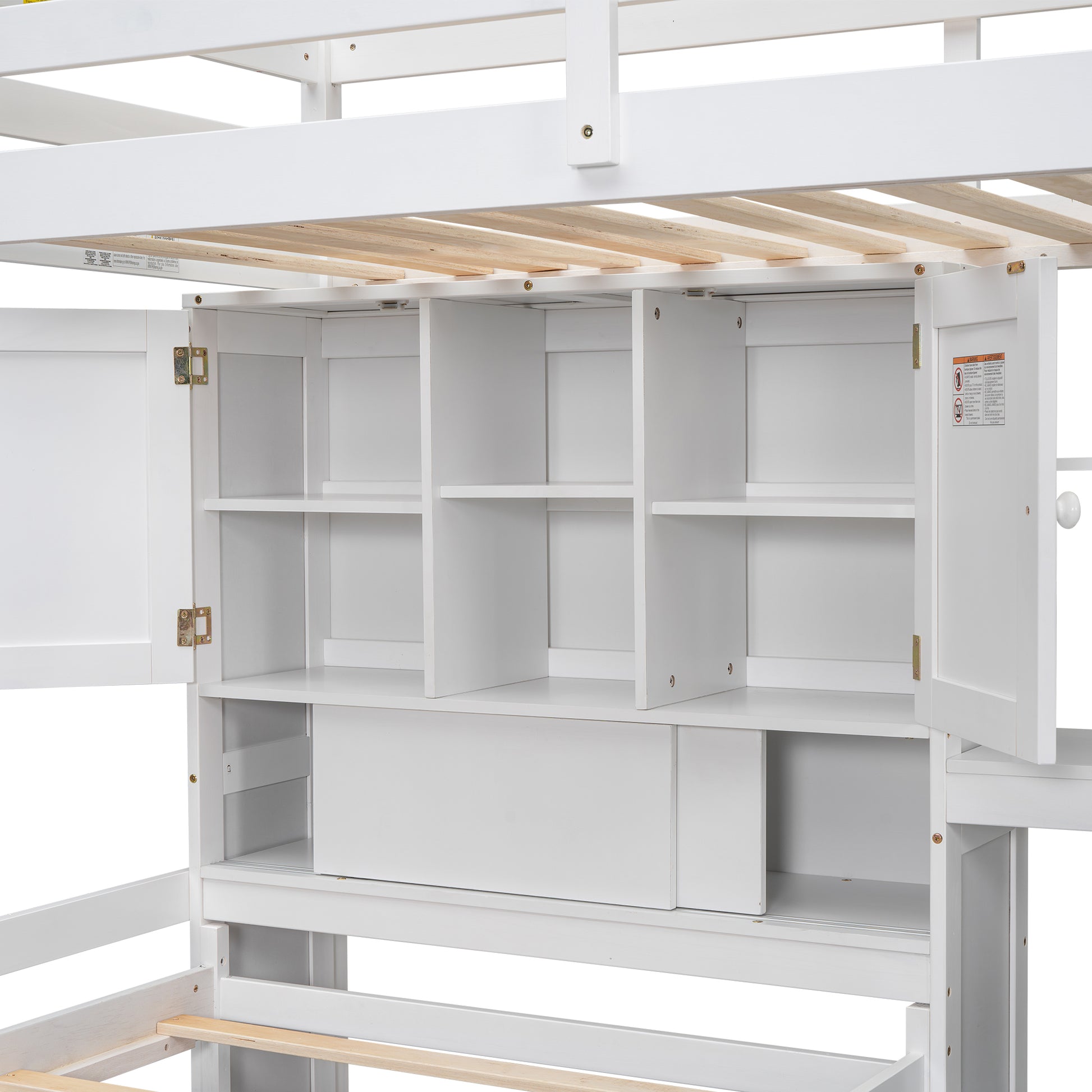 Twin Over Twin Loft Bed With Built In Desk And Staircase, With Storage Compartments And Shelves, White Twin Box Spring Not Required White Wood Pine